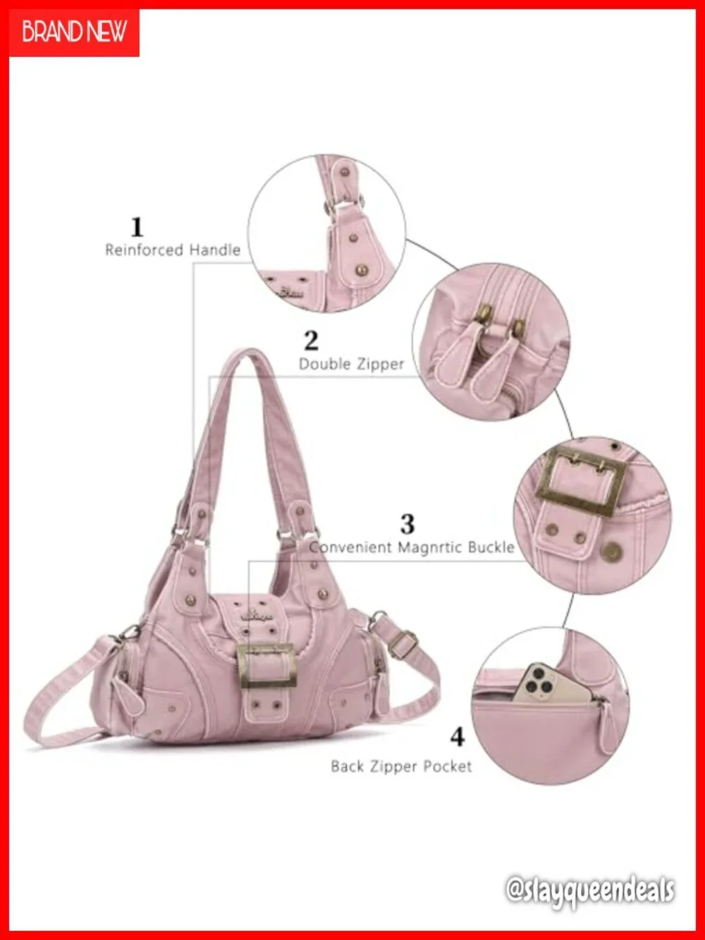 Vegan PU Leather Hobo Handbag, Multi-Pocket Crossbody Shoulder Bag